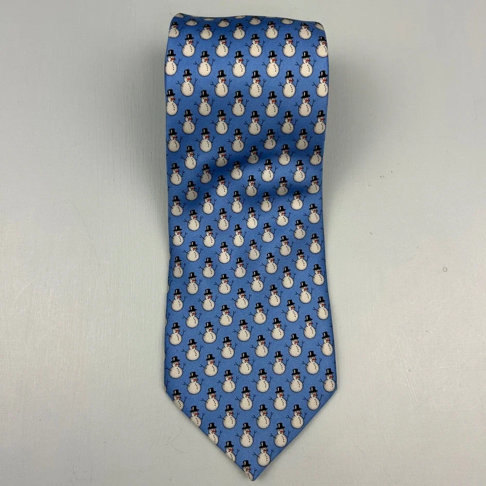 Alynn Mens Snowmen Silk Necktie Blue Holiday Christmas‎ Winter Snow 4 Inch Wide